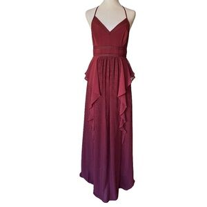 BCBG Generation Ruby Wine Ruffle Maxi Dress Size 4